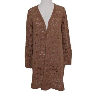Cato Crochet Knit Cardigan Womens Size Small Brown Open Front Sweater Neutral
